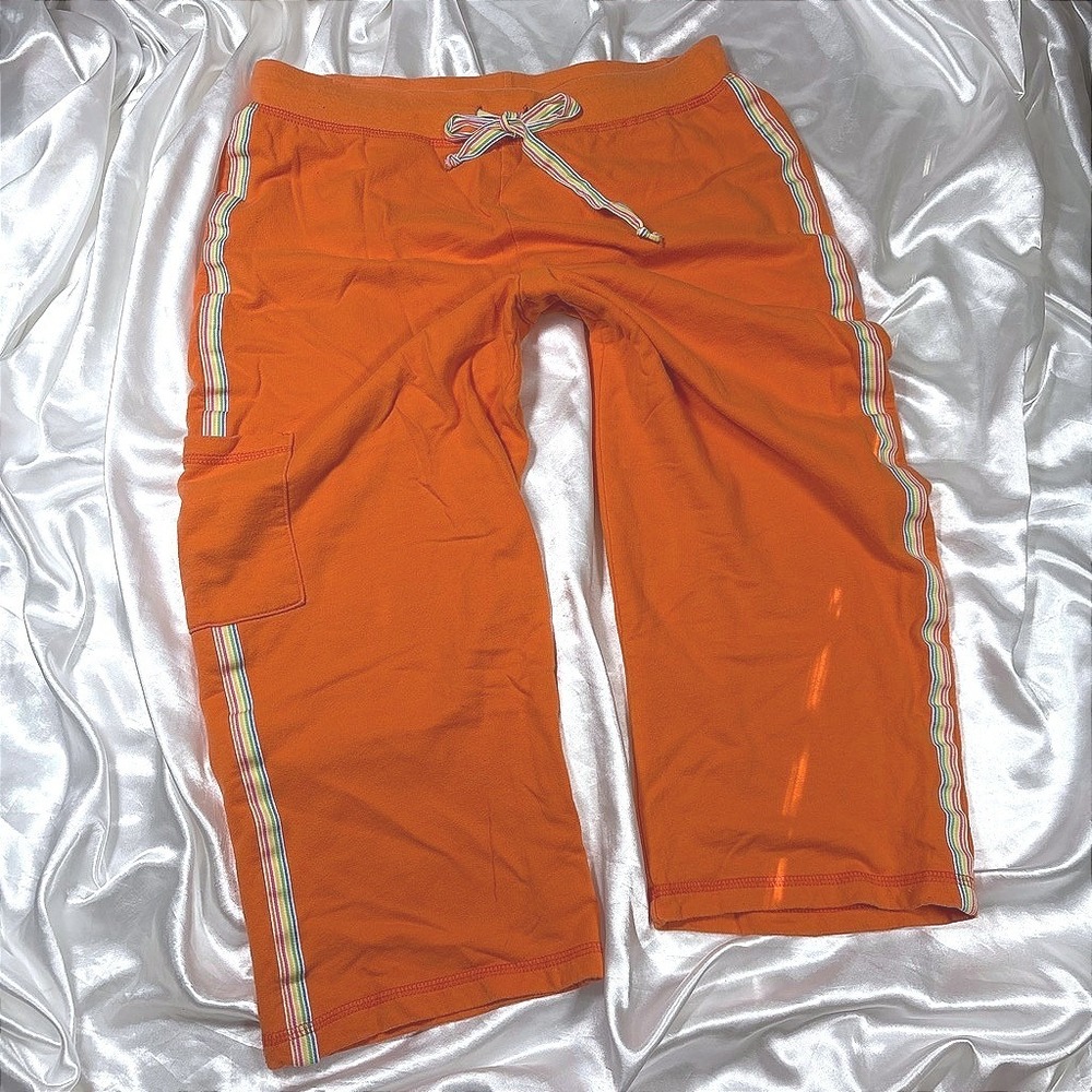 y2k Forenza Capri Sweatpants Orange Excellent Rainbow Stripe Cargo Pocket L